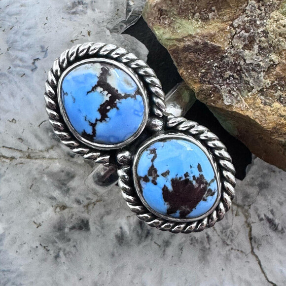 Sterling Silver Southwestern Style 2 Golden Hill Turquoise Ring Sz 9 For Women - Picture 1 of 10